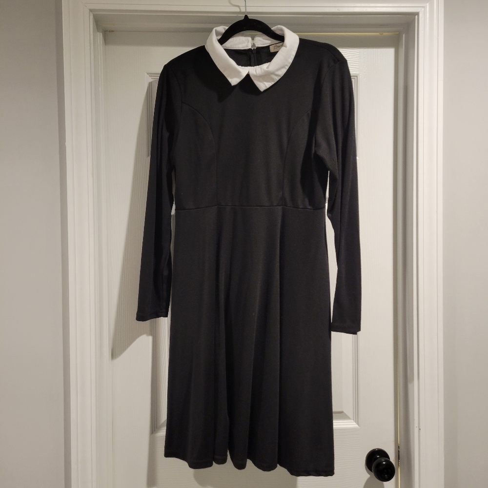 Black A line dress with white color